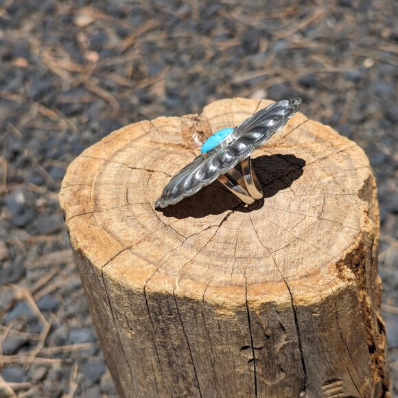 Navajo Concho Ring Kingman Turquoise Sterling Silver Native Am Jewelry sz 7.25US - Picture 7 of 10
